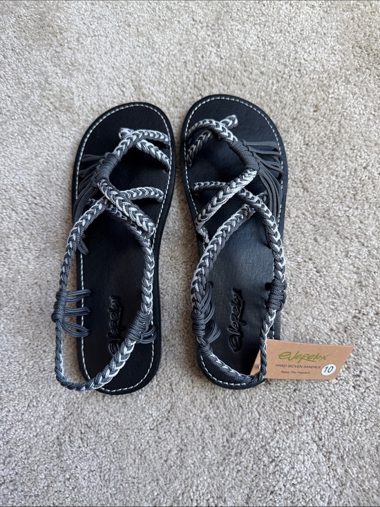 EveRelax Shoes - Black and Gray Braided Strap Sandals - Women's
